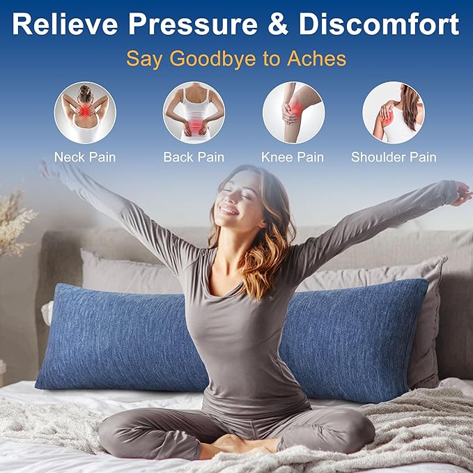 Hiasan Cooling Body Pillow for Adults, Long Memory Foam Body Pillow - Full Size Support for Side Sleepers & Pregnancy, Back Pain Relief, 20x54 Inches, Blue