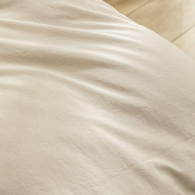 BESTOUCH Duvet Cover Set 100% Washed Cotton Linen Feel Super Soft Comfortable Chic Lightweight 3 PCs Home Bedding Set Solid Almond Milk Grey Alaska King