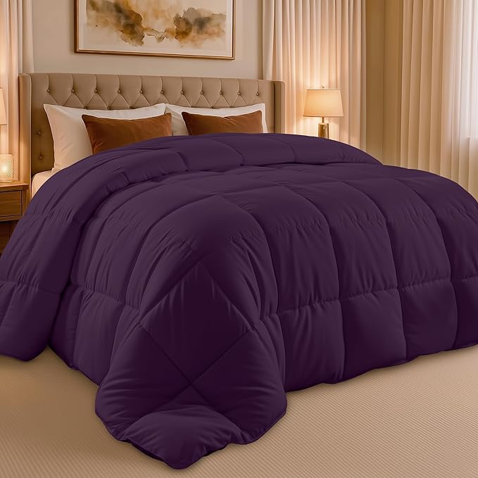 Utopia Bedding King Comforter Duvet Insert, Quilted Plum Comforter with Corner Tabs, Box Stitched Down Alternative Comforters King Size 90 x 102 inches