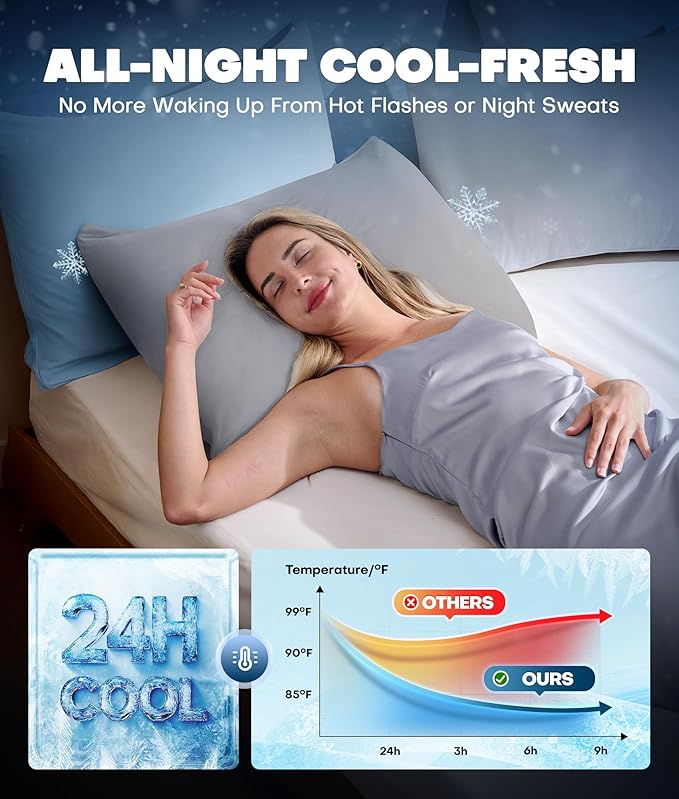 Ultra-Chill Cooling Pillowcase Set of 2 for Hot Sleepers, Softer Than Silk Pillow Cases for Protecting Hair & Skin, Breathable Bed Pillow Covers w/Zipper, Gifts for Women Men(Light Gray, King)