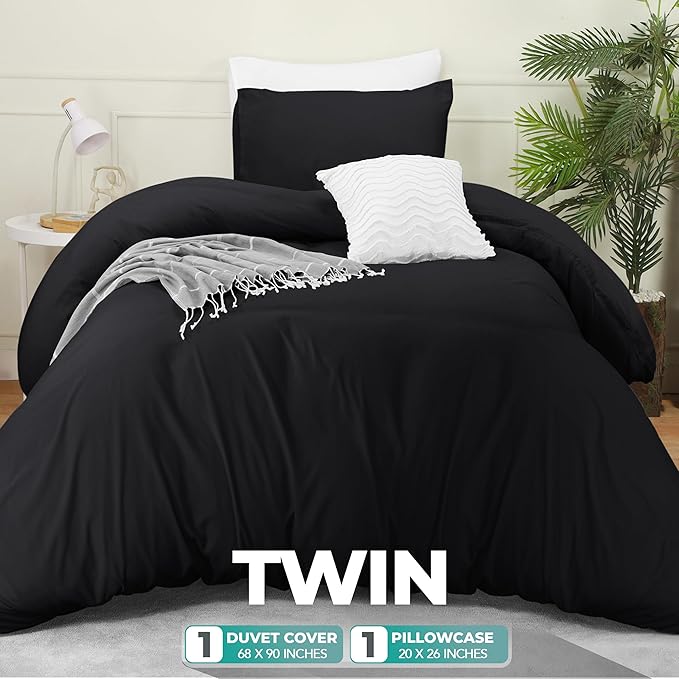 Utopia Bedding Duvet Cover Set with Pillowcases- 2 Pieces Bedding Duvet Cover with Zipper Closure - 1 Duvet Cover with 1 Pillow Sham - Soft Brushed Microfiber (Twin/Twin XL, Black)
