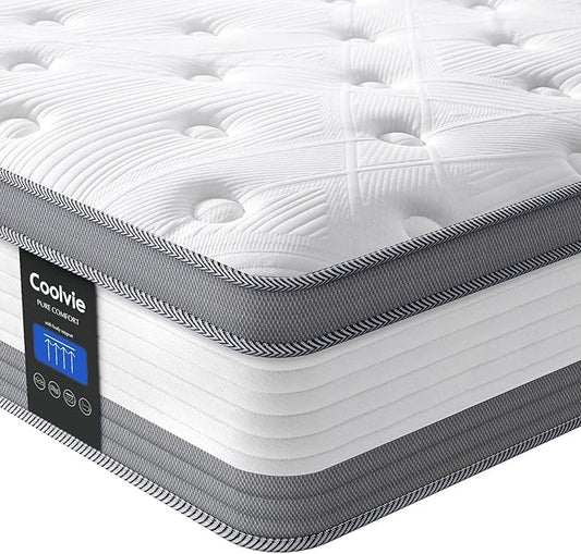 Coolvie Twin XL Mattress 12 Inch Hybrid Mattress Twin XL Mattresses in A Box Individual Pocket Springs with Memory Foam Layer Provide Motion Isolation & Cool Sleep