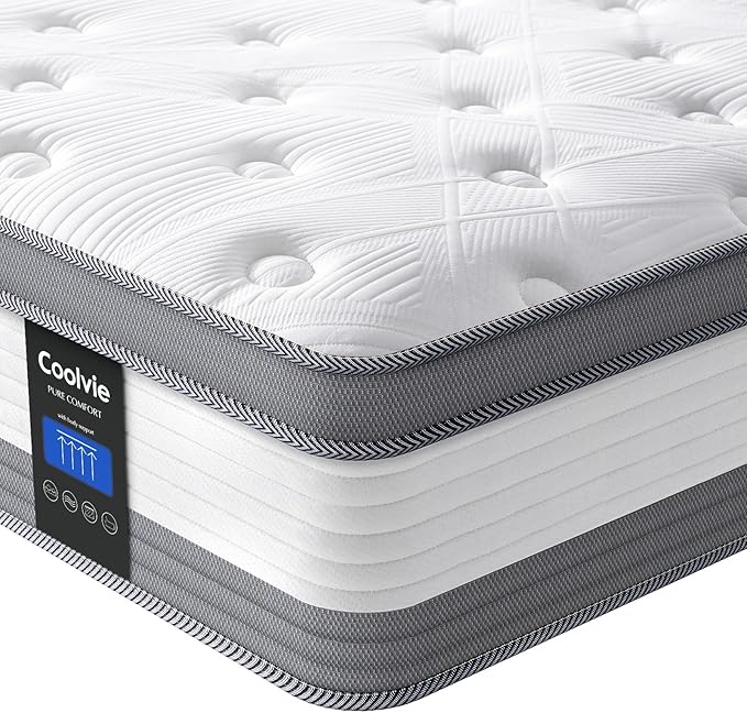 Coolvie Twin Mattress 12 Inch Hybrid Mattress Twin Size Bed Mattresses in A Box Individual Pocket Springs with Memory Foam Layer Provide Motion Isolation & Cool Sleep