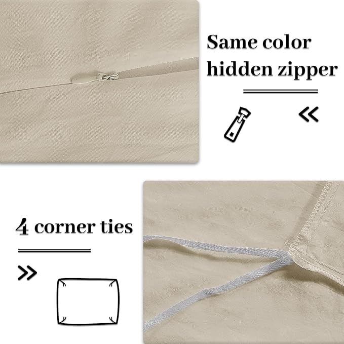 NEXHOME PRO Duvet Cover Set 100% Washed Cotton Oversized King 120"x98" Linen Feel Textured Organic 3 Pieces Bedding Set with Zipper Closure and Corner Ties, Breathable(Cream Grey, No Comforter)