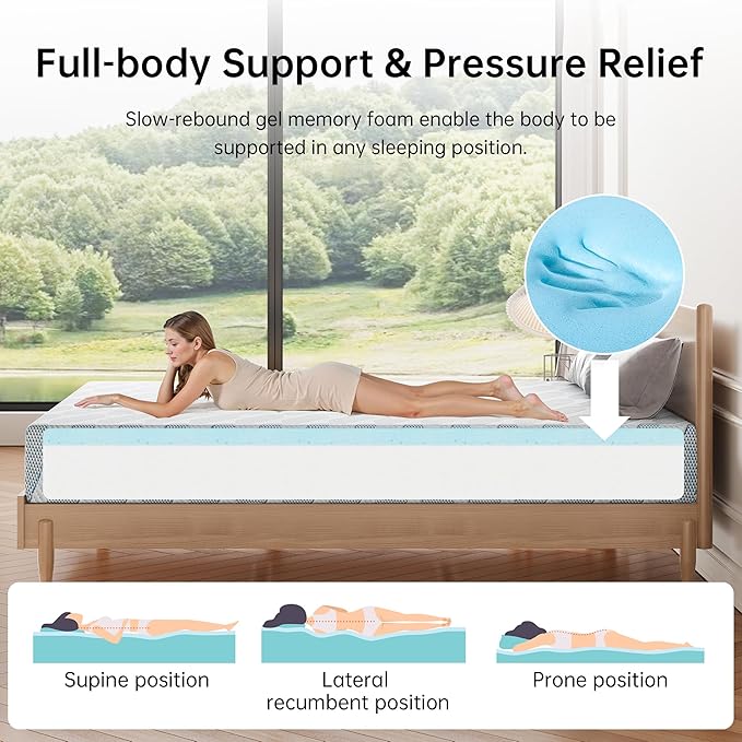 TFD Twin XL Mattress, 6 Inch Cooling Gel Memory Foam Mattress in a Box for Pressure Relief, No Fiberglass, Motion Isolation, Removable Washable Cover, Medium Firm, 80''L x 38''W