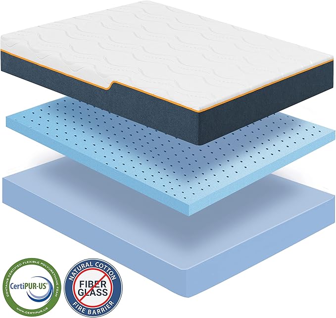 Nautica Home Enliven 8" Medium Gel Memory Foam Mattress with Cooling Air Flow and Pressure Relieving Foam Layers, Bed-in-a-Box, King, White