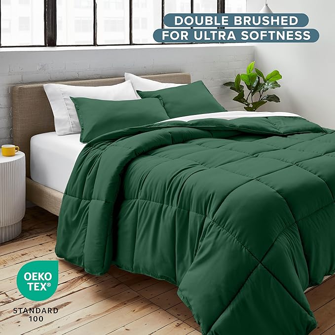 Bare Home Comforter Set - Queen Size - Ultra-Soft - Goose Down Alternative - Premium 1800 Series - All Season Warmth (Queen, Forest Green)