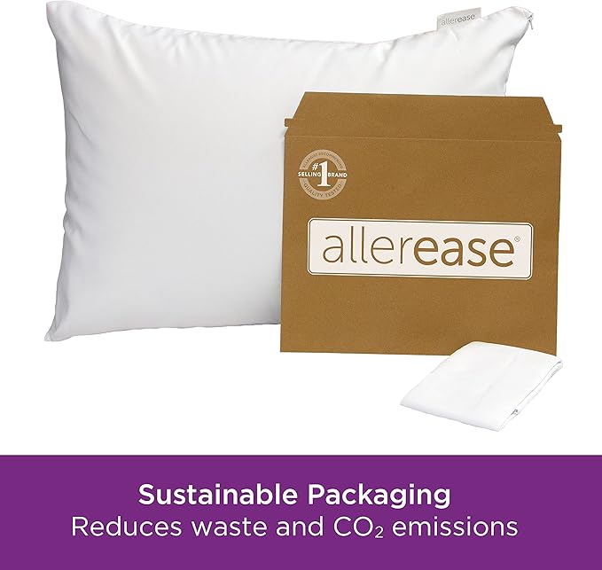 AllerEase Ultimate Cotton Pillow Protector Advanced Allergy Protection Temperature Balancing Comfort Zippered Pillow Cover, King, White- 2 Pack