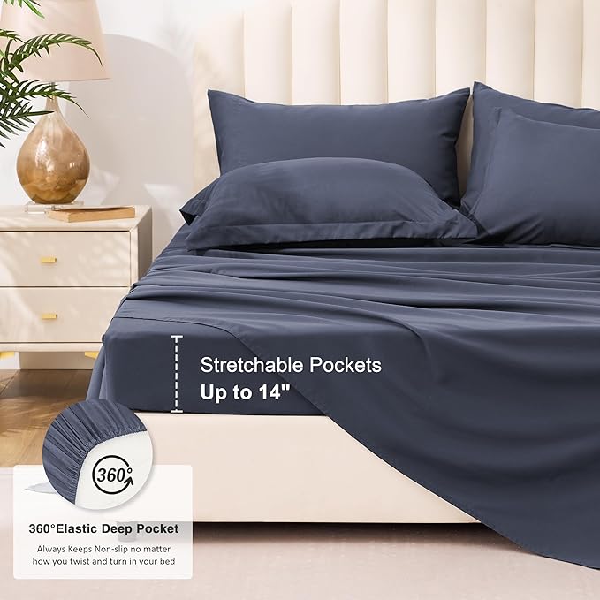 Love's cabin California King Comforter Set Indigo Blue, 7 Pieces California King Bed in a Bag, All Season Bedding Sets with 1 Comforter, 1 Flat Sheet, 1 Fitted Sheet, 2 Pillowcase and 2 Pillow Sham | Soft, Breathable, Lightweight, Comfortable