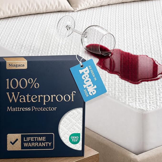 100% Waterproof Full Size Mattress Protector - 360 Pad Protection Against Spills, Stains & Accidents for Parents & Pet Owners - Noiseless & Cooling Viscose Made from Bamboo (White)