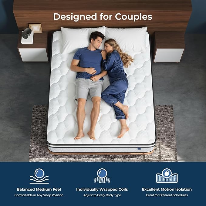 Vesgantti King Size Mattress 14 Inch, Fiberglass-Free | Cool Sleep Hybrid Mattress in a Box - Memory Foam & Pocket Springs, Ergonomic Design, Pressure Relief, Medium Firm Feel, 76"×80"×14"