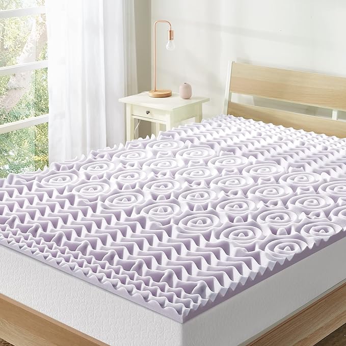 Mellow 1.5 Inch 5-Zone Memory Foam Mattress Topper, Soothing Lavender Infusion, Queen