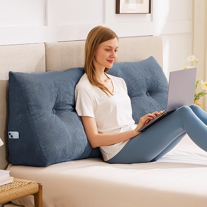 IASEAHK Headboard Pillow King, Triangle Pillows for Headboard, Head Board Backrest Wedge Pillow for Reading Sitting Working, Daybed Pillows with Removable Cover for Bed Dorm Sofa, Navy Blue