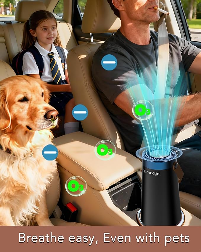 Ozone Generator for Car, 2-in-1 Ozone Machine+ Air Ionizer Purifier to Clean Pet Odor, Smoke Smell, Dust for Travel, Home, Deodorizer,Portable,Filterless, Rechargeable Blue