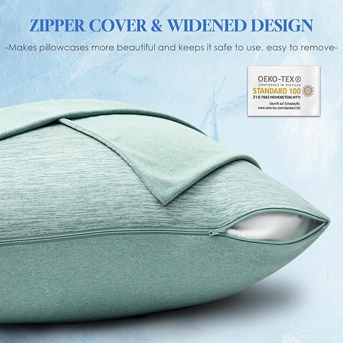 CHOSHOME Cooling Pillow Cases Zipper Pillow Covers Q-Max > 0.45 Zippered Pillowcases for Hot Sleepers, Soft, Breathable, Skin-Friendly, 4 Pack (King, 20"x36", Green)