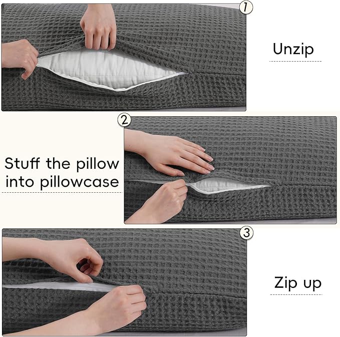 PHF Ultra Soft Waffle Weave Body Pillowcase with Zipper, No Insert, 1Pack 20" x 54" Pillow Sham, Breathable & Skin-Friendly Body Pillow case, Stylish Decorative Bed Pillow Cover, Grey
