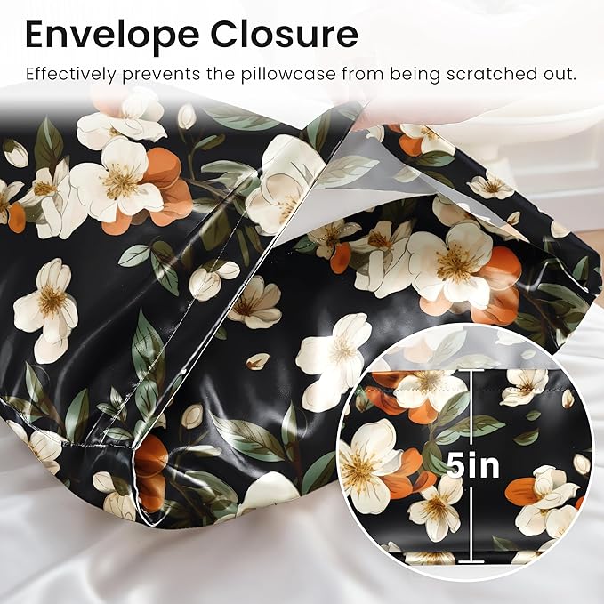 EXQ Home Satin Pillowcase for Hair and Skin Queen - Printed Night Bloom Silk Pillow Cases 2 Pack 20x30 inches - Satin Pillow Cases Set of 2 with Envelope Closure, Gifts for Women Men