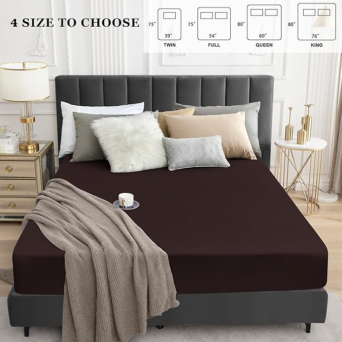 Sufdari Cal King Mattress Protector,Waterproof Mattress Protector,Fitted Sheet Style Mattress Cover with 18" Deep Pocket,Washable and Comfortable-Chocolate,California King