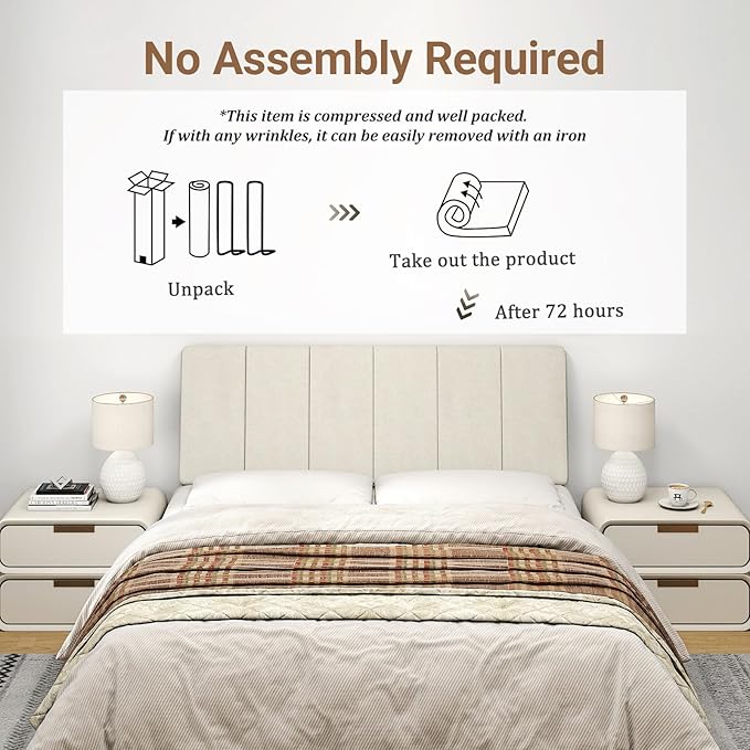 Full Size Headboard Only-No Assembly, Upholstered Headboard Full Size Linen Fabric Modern Style Headboards Extra-Thick, Beige