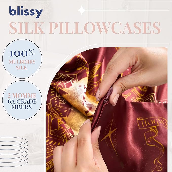 Blissy Silk Pillowcase - 100% Pure Mulberry Silk - 22 Momme 6A High-Grade Fibers - Silk Pillow Cover for Hair & Skin - Regular, Queen & King (Harry Potter - Marauder's Map, Standard)