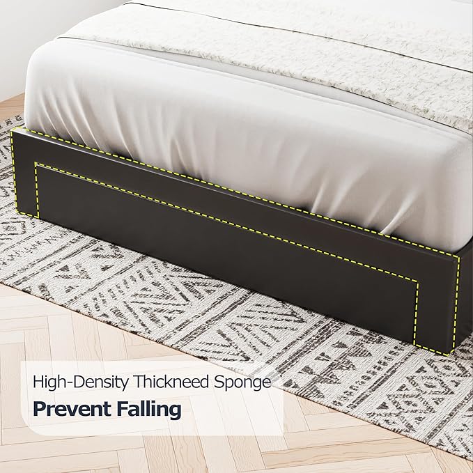 VECELO Full Size Bed Frame with 3 Storage Drawers, Leather Upholstered with Diamond Tufted Headboard, Solid Wood Slat Support & Steel Framework, Black