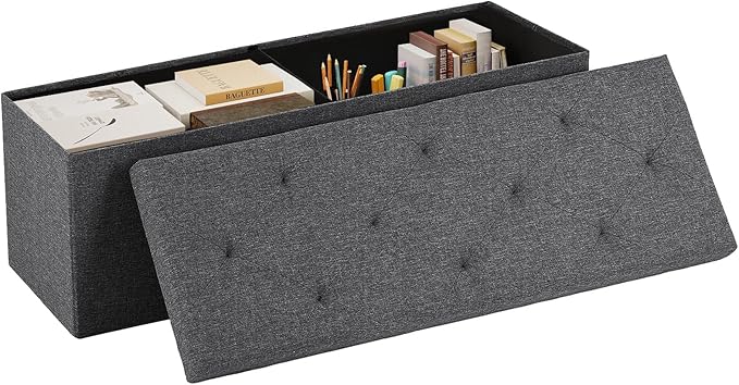 DUMOS 43 Inch Folding Storage Ottoman Bench, Large Hidden Storage Chest withThicker Foam Padded Seat, End of Bed Foot Rest Stool for Bedroom Living Room Entryway, Load 660 lbs, Grey