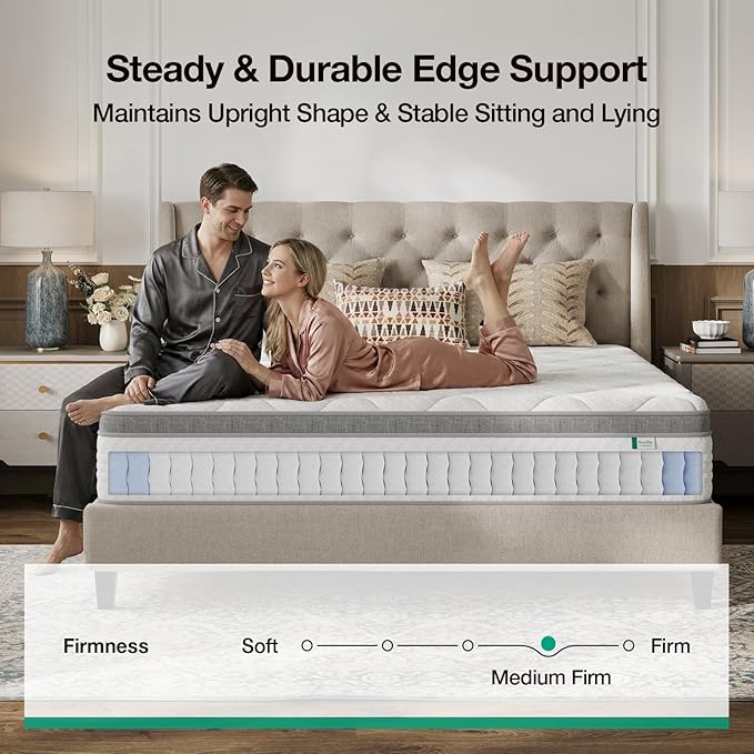 Novilla Queen Size Mattress 10 Inch, Queen Mattress in a Box Hybrid, Pocket Innerspring with Foam Layer for Motion Isolation & Pressure Relief,Soft Feel but Supportive,CertiPUR-US