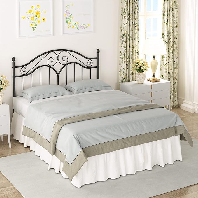 Elephance Headboard for Queen Size Bed Frame, Vintage Platform Bed Metal Headboard Only, Height Adjustable, Sturdy and Stable, Queen Size, Easy Assembly, Black