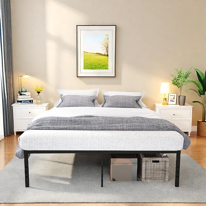 FONTOI Queen Bed Frame, 14 Inch High Metal Platform Bed with Underbed Storage, Max 3500lbs Heavy Duty Metal Slat Support, Easy Assembly, No Box Spring Needed & Noise Free, Black