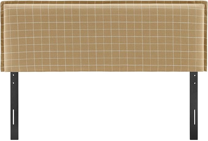 Modway Camille King Size Checkered Linen Blend Plaid Headboard with Removable Slipcover – in Hemp Windowpane Check - Padded Pillow Style Headboard with Adjustable Mounting for King Beds