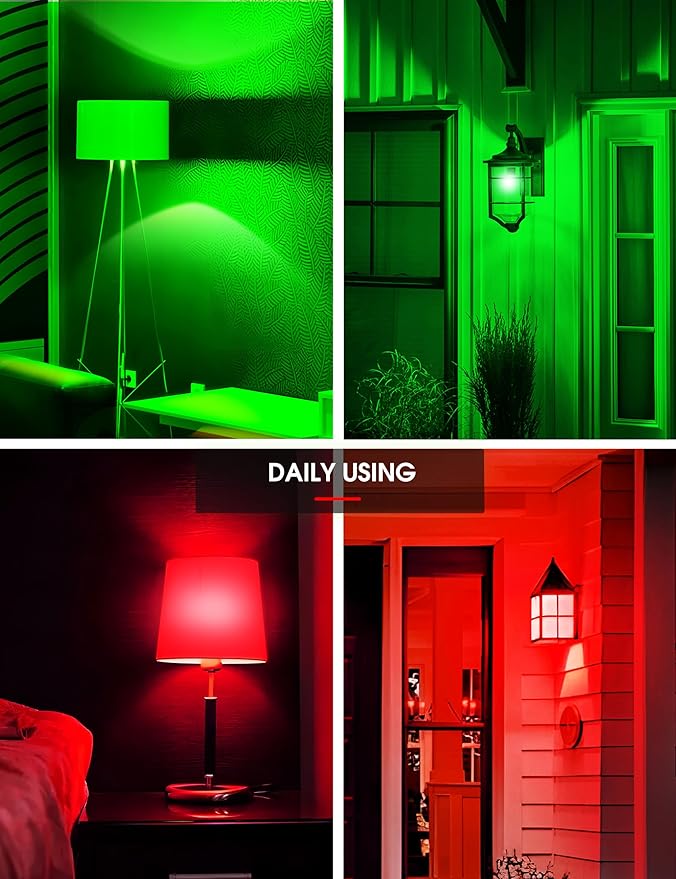 L LOHAS LED Red and Green Light Bulbs Outdoor 4 Pack, Red and Green Light Bulbs for Christmas Decoration, A19 9W, 720LM, E26 Base, Non-Dim