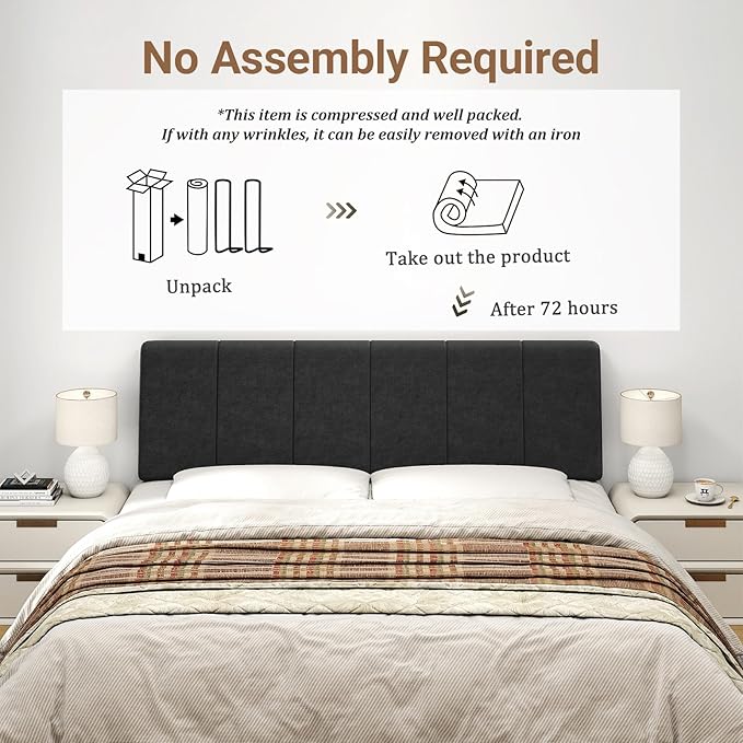 Queen Size Headboard Only-No Assembly, Upholstered Headboard Queen Size Linen Fabric Modern Style Headboards Extra-Thick, Black