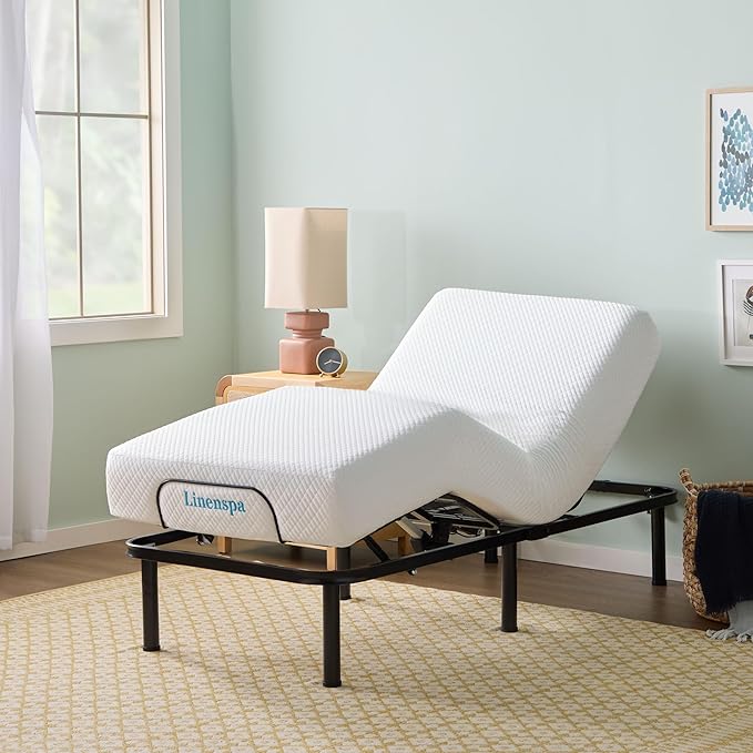Linenspa Adjustable Bed Frame - Independent Head and Foot Incline - Powerful Quiet Motor - Easy Toolless Assembly - Lounging - TV - Working - Reading - Ergonomic - Electric Bed Base - Twin XL Size