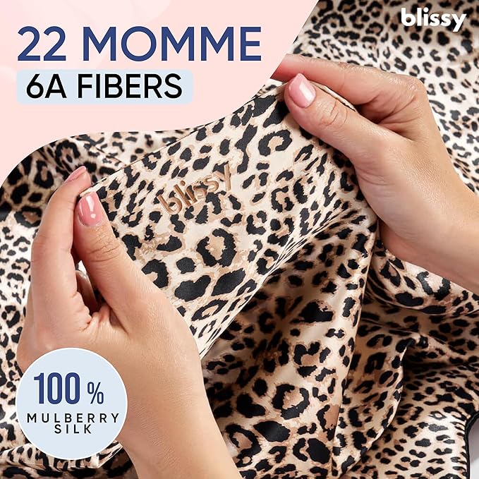 Blissy Silk Pillowcase - 100% Pure Mulberry Silk - 22 Momme 6A High-Grade Fibers - Silk Pillow Cover for Hair & Skin - Regular, Queen & King (Leopard, Standard)