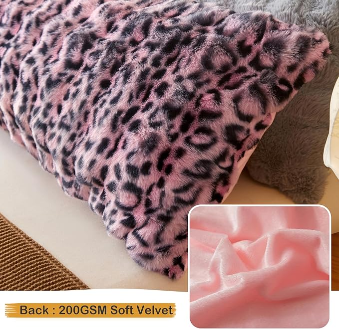 LIFEREVO Leopard Print Fluffy Faux Rabbit Fur Body Pillow Cover 20"x 54", Cheetah Print Waffle Bubble Bed Pillowcase with Zipper, Long Fuzzy Furry Body Pillow Case for Bedroom Pregnant Women, Pink
