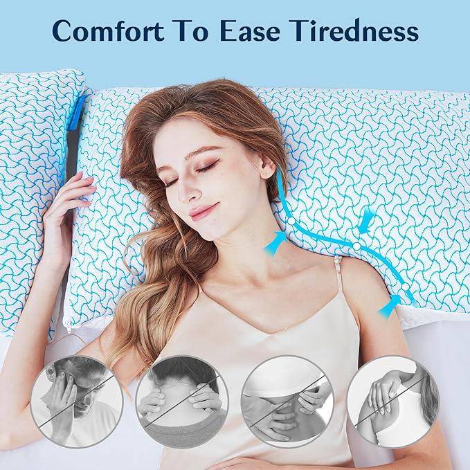 SUPA MODERN Shredded Memory Foam Pillows Queen Size Set of 4, Cooling Bed Pillow for Sleeping for Hot Sleepers, Adjustable Pilllows for Side Back and Stomach Sleepers, Neck & Shoulder Comfort Support