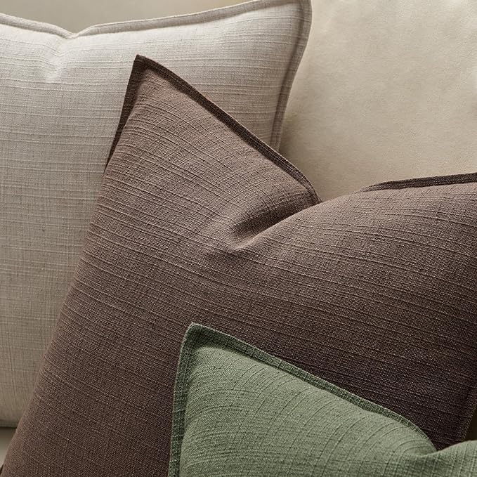 MIULEE Pack of 2 Thick Textured Couch Throw Pillow Covers, Dark Brown Decorative Pillow Covers 20x20, Neutral Linen Cushion Cases for Sofa Bed Living Room Modern Farmhouse Home Decor, No Filling