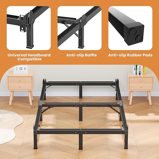 MAF Metal Bed Frame Twin 8 Inches, 9-Legs Support Bed Base, Twin Bed Frame for Box Spring and Mattress, Basics Bed Frame Headboard Attachable Tool-Free Easy Assembly, Black