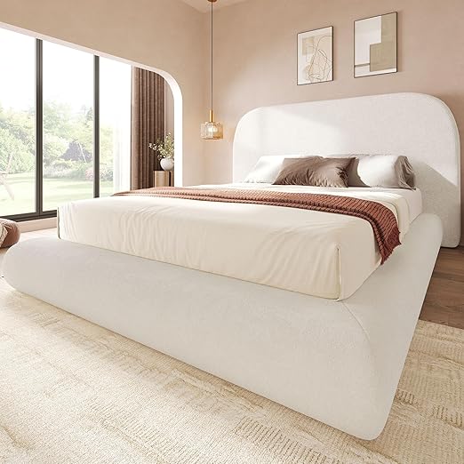 YITAHOME Queen Size Bed Frame, Velvet Upholstered Platform Bed Frame with Headboard, Soft Cloud Bed with Footboard, Rounded Corners, 10 Seconds Easy Assembly, Beige (Not Include Box Spring)