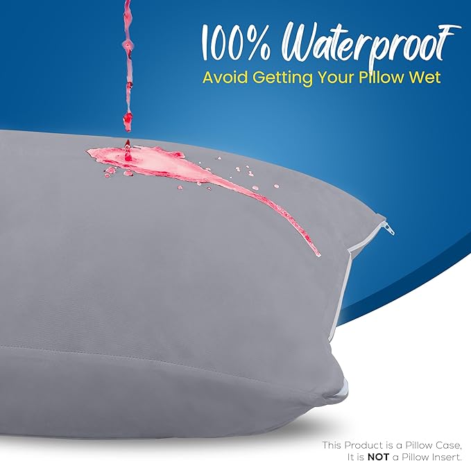 Utopia Bedding Premium 100% Waterproof Pillow Protectors with Zipper King Size (Set of 4), Bed Bug and Dust Mite Proof Zippered Pillow Covers, Pillow Encasement Cases, Gray