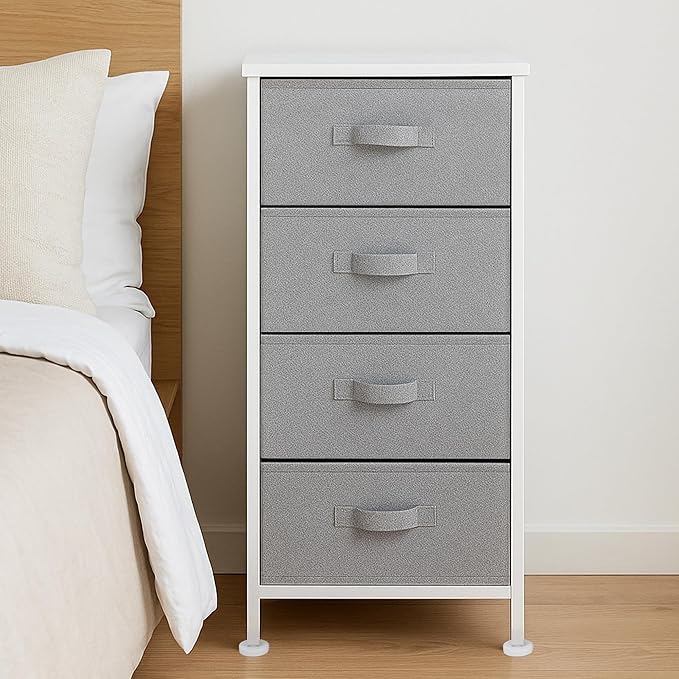 Amazon Basics Fabric 4-Drawer Storage Organizer Unit for Closet, Bedroom, White