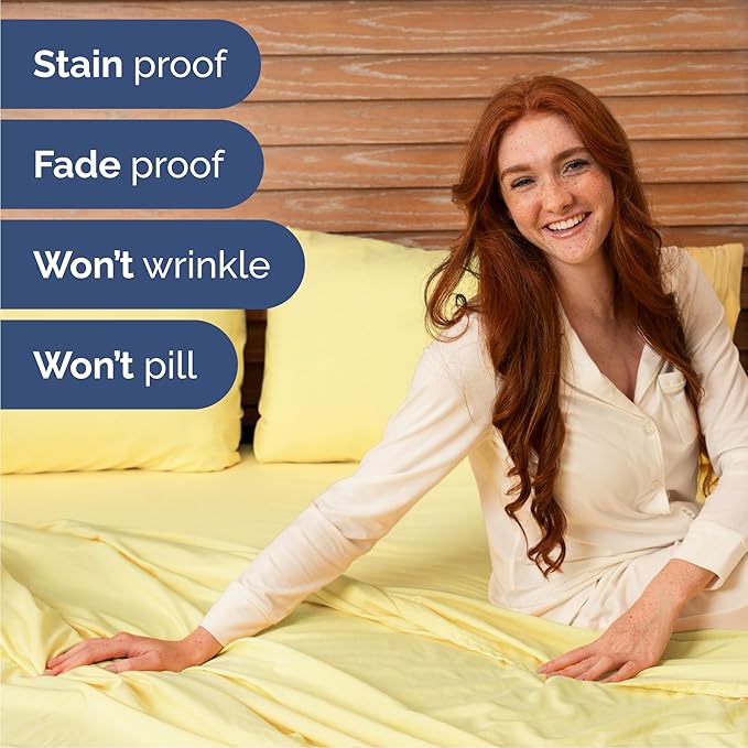 Queen Size 4 Piece Sheet Set - Comfy Breathable & Cooling Sheets - Hotel Luxury Bed Sheets for Women & Men - Deep Pockets, Easy-Fit, Extra Soft & Wrinkle Free Sheets - Yellow Oeko-Tex Bed Sheet Set
