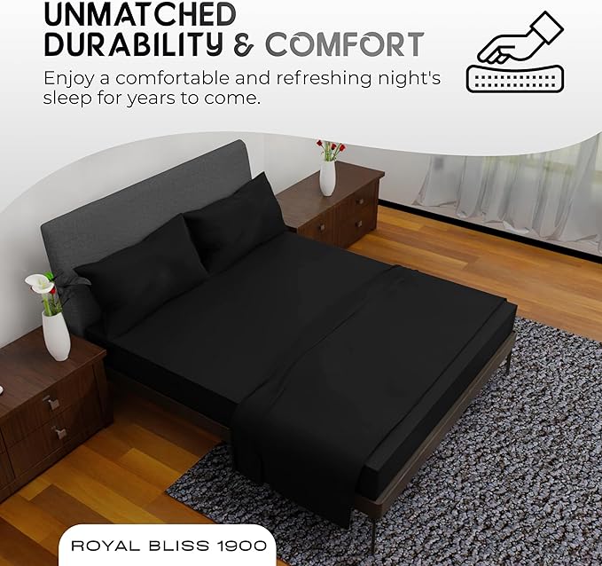 Queen Sheet Set - 4 Piece Bedding - Double Brushed, Deep Pocket, Cooling Queen Size Bedding Set (Black)