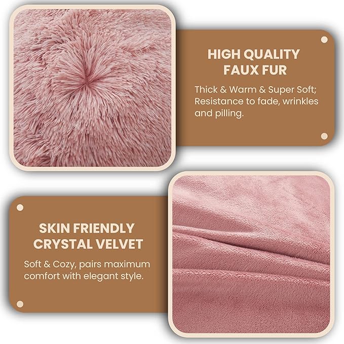 MEGO Shaggy Plush Body Pillow Cover, Pink Faux Fur Fluffy Body Pillowcase, 20x54 Boho Fuzzy Full Body Pillow Case, Furry Rectangular Long Big Throw Pillow Cover with Zipper Closure Ombre Pink