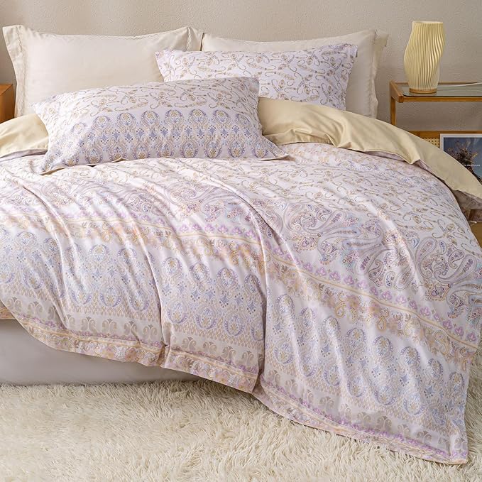 OAITE Duvet Cover Set King Size Floral Pattern Ultra Soft 100% Cotton Duvet Cover Sets 3-PC, Breathable Duvet Cover with Zipper Closure & Corner Ties(2 Pillow Shams,1 Duvet Cover)