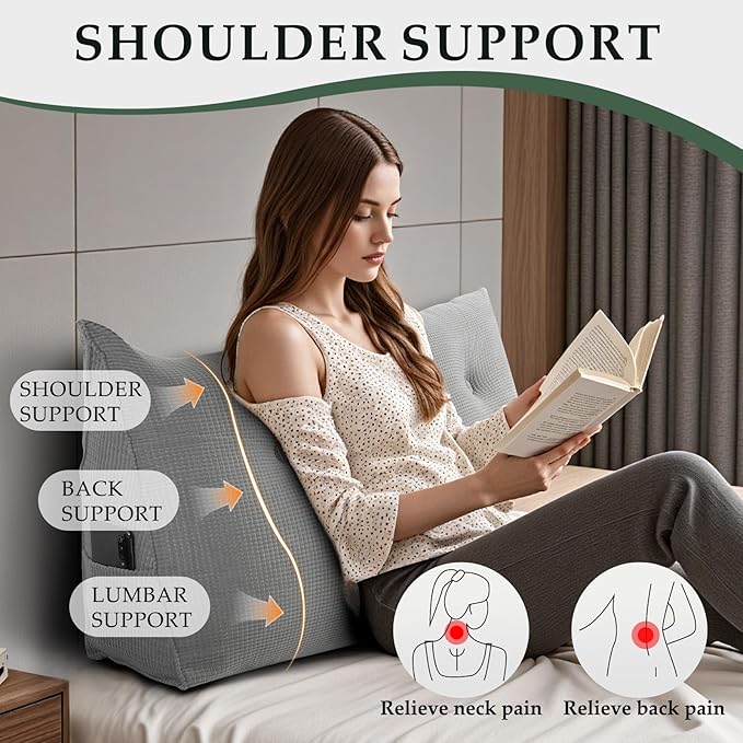Huatean Home Soft Headboard Pillow Twin Size, Wall Backrest Wedge Pillow Headboard Twin XL, Reading Backboard Pillows, Large Dorm Daybed Bolster Pillows for Back Support with Removable Cover, Gray