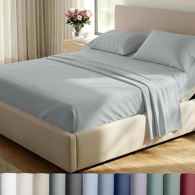 California Design Den Split King Sheets for Adjustable Bed - Buttery Soft 800 Thread Count, 100% Cotton Set, Sateen Bedding Set, Durable Twin XL Fitted Sheets - Light Grey