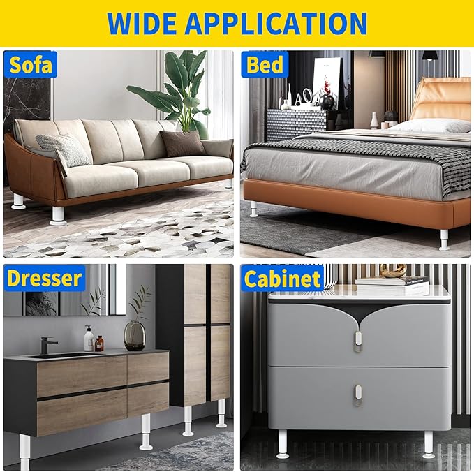 6 PCS Adjustable Height Bed Support Legs for Bed Frame/Bed Center Slat, Heavy Duty Furniture Replacement Legs 7.08-12.2 inch for Sofa/Cabinet/Couch/Dresser/Table (White)