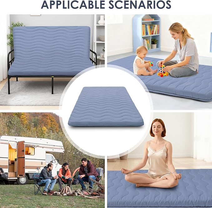 Japanese Floor Mattress, 100% High Density Comfortable Foam, 4" Thicken Foldable Mattress Tatami Mat Sleeping Pad, Ideal for Comfort and Support, Kids Floor Lounger Pillow Bed Sofa, Blue, Twin