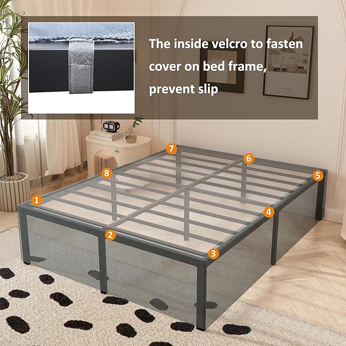 Maenizi 18 Inch King Bed Frame with Fabric Cover, Heavy Duty King Platform Bed Frame Support Up to 3000 lbs, Easy Assembly, Noise Free, Black